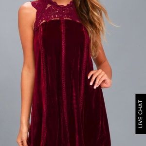 Burgundy chroceted lace velvet shift dress